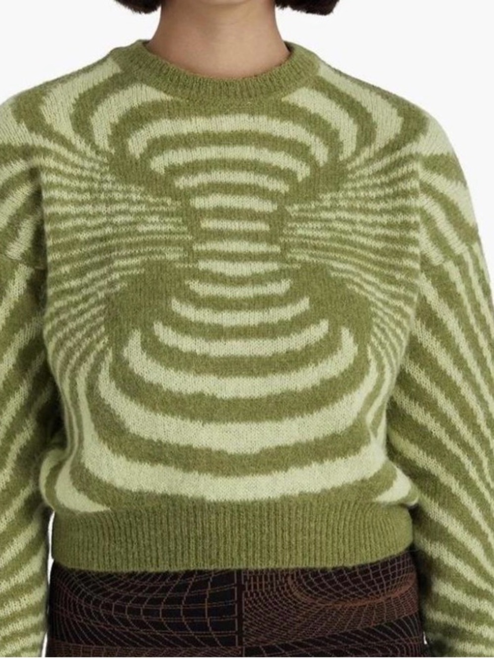 Paloma Wool Olive Two-Tone Patterned Crewneck Sweater